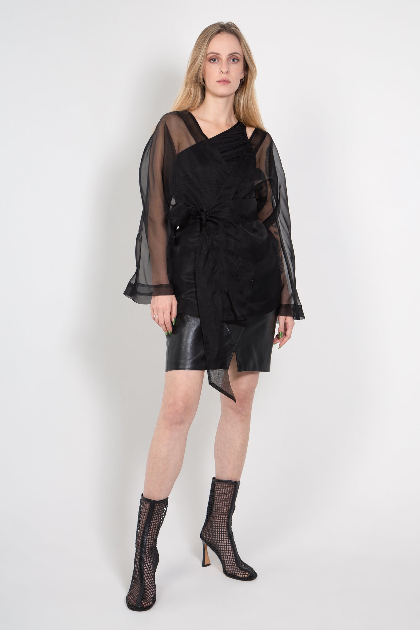 ARVID - Short Silk Kimono Mystique Black