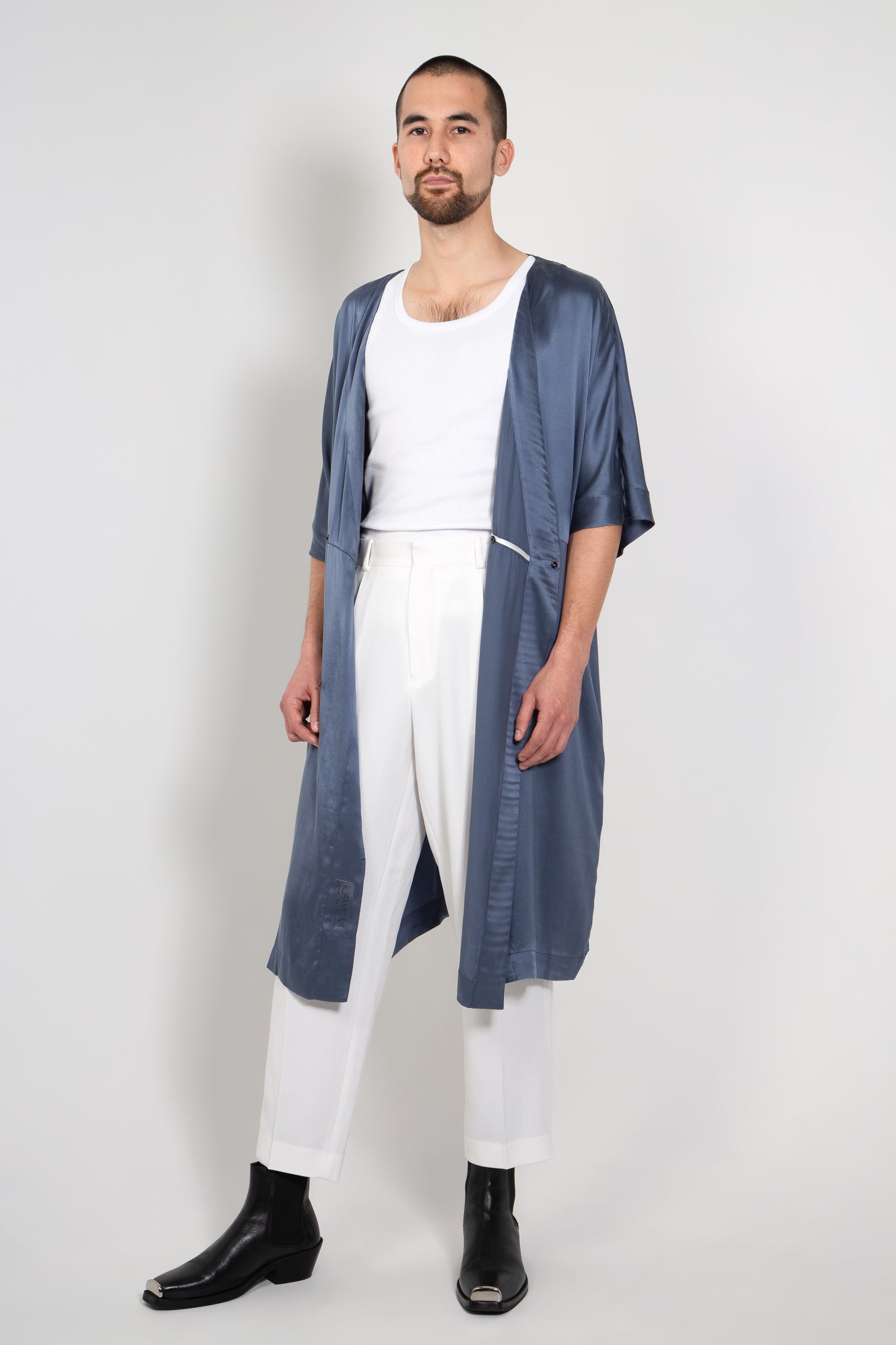 ALEXIS - Long Silk Kimono Dusty Blue