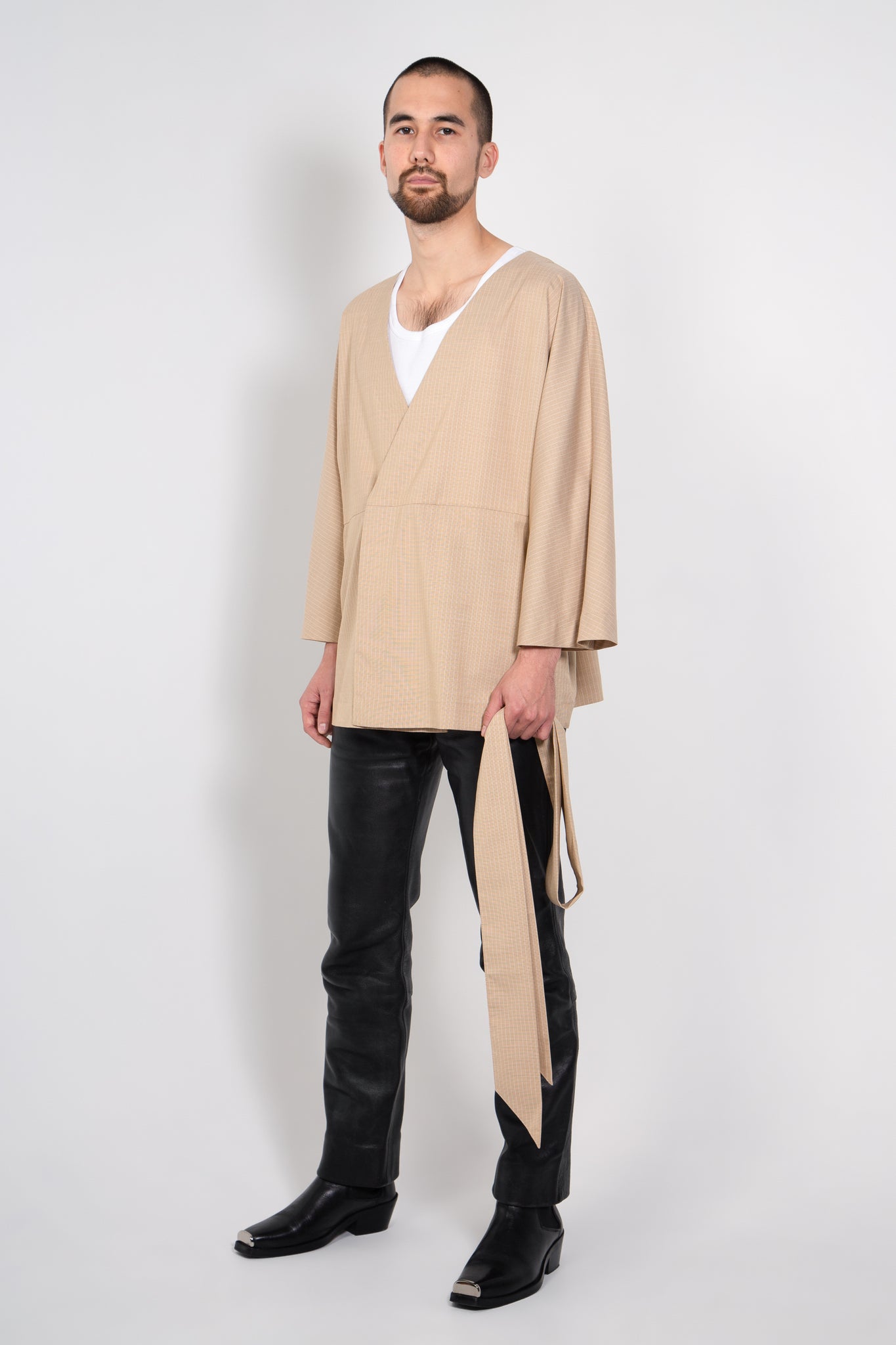 ABBIE - Short Kimono Striped Sand